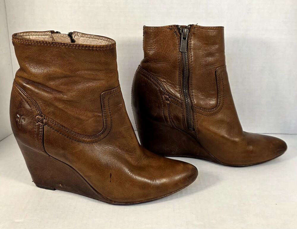 FRYE Reina Wedge Short Brown Leather Ankle Boots Booties Women's Size 6M Boho